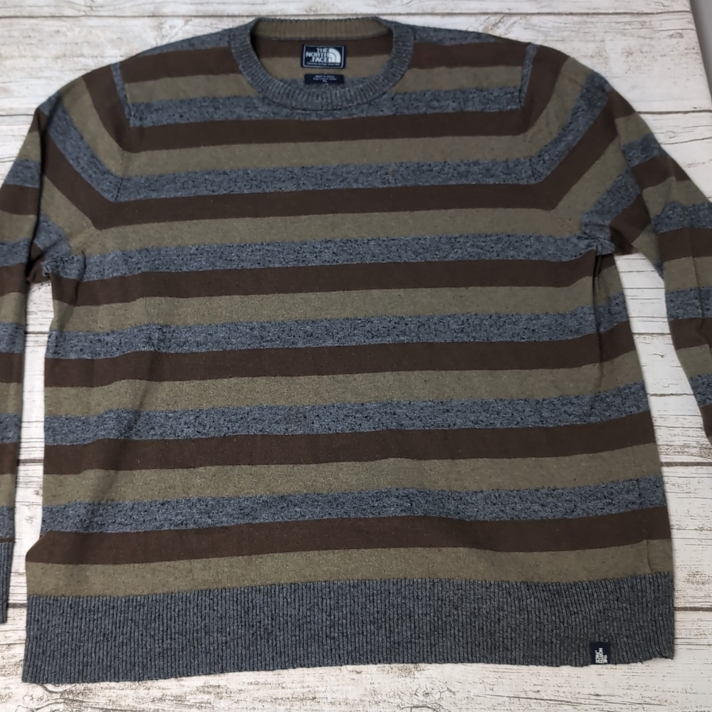 TNF The North Face Striped Neutrals Wool Blend Crewneck Sweater Men Size XL